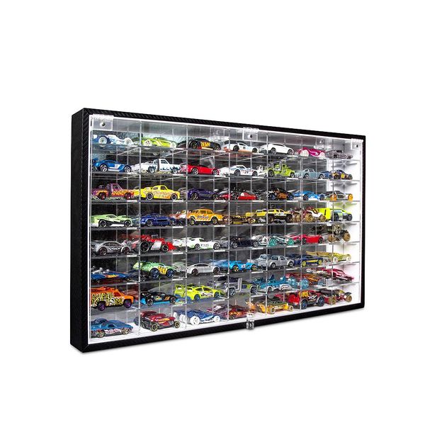 JACKCUBE Design Hot Wheels 1/64 Scale Diecast Display Case Storage Cabinet Shelf Wall Mount Rack for 56 Hot Wheels(Black, 24.61 x 13.78 x 2.05 inches)-MK184