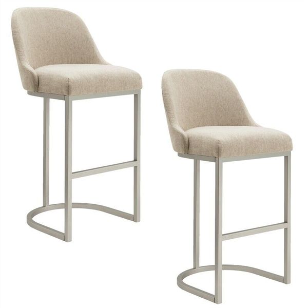 Leick Favorite Finds Barrel Back Metal Bar Stool Set in Oatmeal/Off White