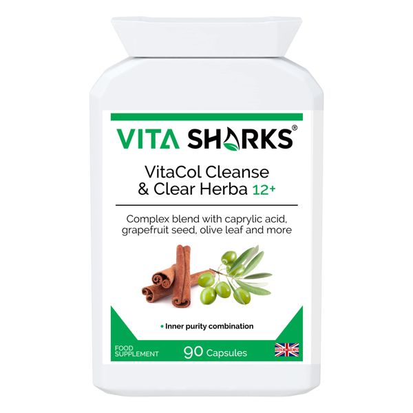 VitaCol Cleanse & Clear Herba 12+ Immunity Boosting Bowel & Colon Cleansing Vegan Formula. 12 Natural Kosher Ingredients for Digestive Health & General Body Detox