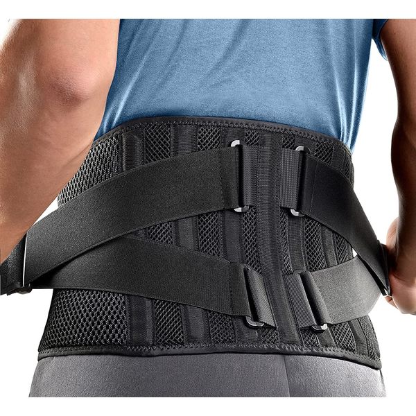 FREETOO Air Mesh Back Support Belt for Men Women Lower Back Pain Relief with 7 Stays, Adjustable Back Brace Support for Work, Anti-skid Lumbar Support Belt for Sciatica Scoliosis