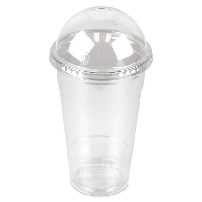 24oz Crystal Clear Plastic Cups with Dome Lids and White Paper Straws (100 Sets)