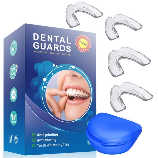 Xumann 4pc Teeth Grinding Night Guard for Adults, Mouth Guard for Teeth Grinding, Anti Snore Mouth Guard Retainers Sleep Mouthguard