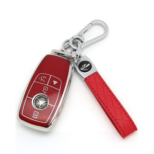 HAOYOUMEI Suitable For Mercedes Benz keys.Advanced soft TPU key Cover is compatible with C E R S G S CLS CLK GLC ML GLE GLS SL SLR McLaren AMG Smart Remote Key (Type B red Key Case + key chain set)