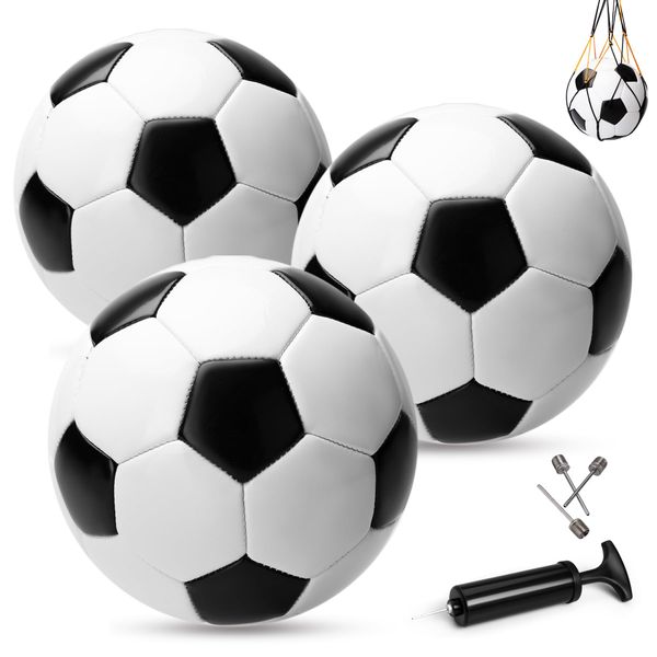 3 Pack Size 3 Soccer Ball for Kids with 1 Pump, Soccer Balls Bulk for Boys Girls Toddlers Ages 3 4 5 6 7 8, Indoor Outdoor Sports Training Practice Ball Toys Gift Operation Christmas Child Shoe Box
