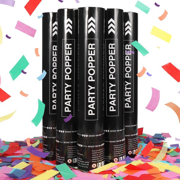 Party Poppers Multicolor,5 Pack 12 Inch Confetti Cannon Confetti Shooters Launches 20-25ft,Biodegradable Confetti Popper for,Birthday,Celebration,Wedding,Christmas,New Years Eve