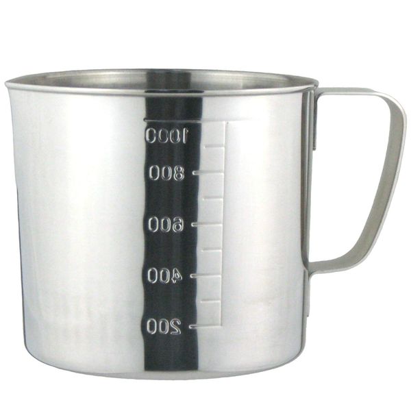 Nagao 801000 Tsubamesanjo Measuring Cup, 33.8 fl oz (1,000 ml), 18-8 Stainless Steel, Made in Japan