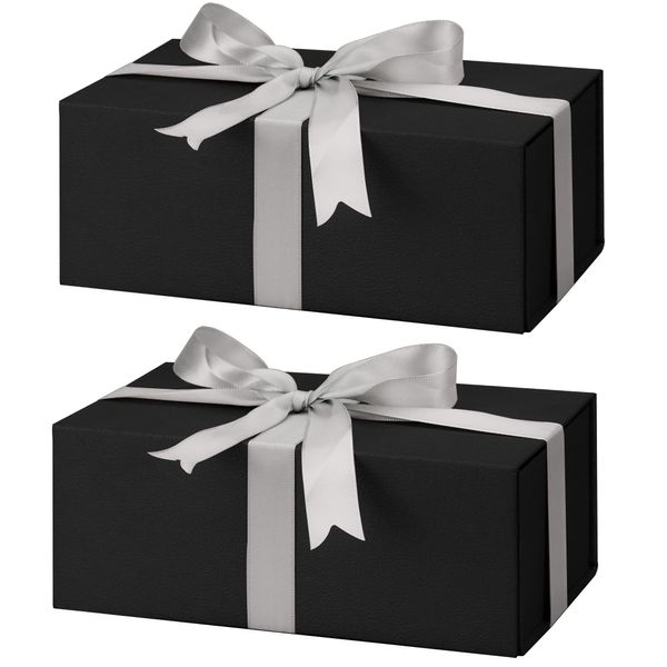 YINUOYOUJIA Black Gift Box with Lid,Magnetic Gift Box for Presents with card and Ribbon.perfect packaging box for Weddings,party,Mother's Day,Bridal Gifts,Birthday,Festivals (black, 8x4x3.2inch)