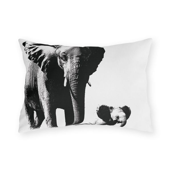 Decorative Indoor/outdoor Throw Pillow, Black White Elephants - 20" × 14"