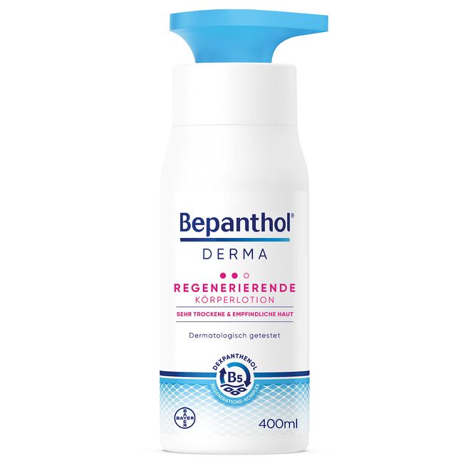 Bepanthol DERMA Regenerierende Körperlotion, Körperpflege für empfindliche und sehr trockene Haut, dermatologisch getestete Feuchtigkeitscreme mit Dexpanthenol, 400 ml Pumpspender