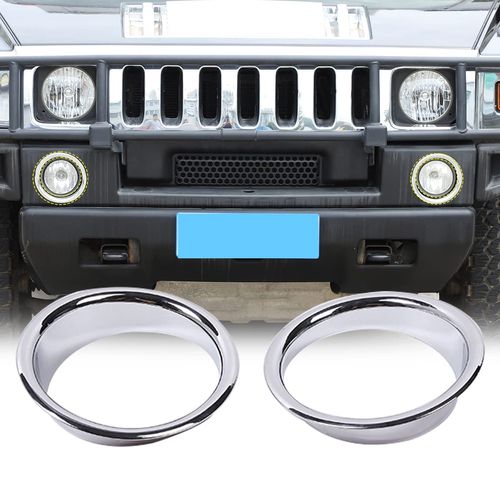 Fgtagtal Front Bumper Driving Fog Light Ring Bezels Covers Trim Molding Fit for Hummer H2 2003-2009, ABS Front Fog Light Lamp Decoration Protector Accessories, 2PCS (Bright Silver)