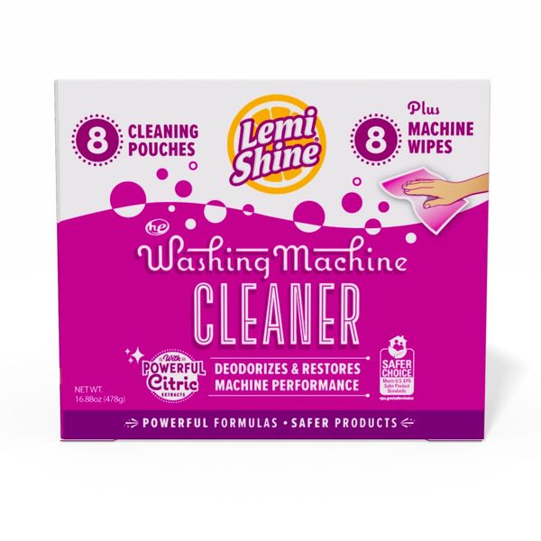 Lemi Shine Washing Machine Cleaner | Powered By Citric Acid | 100% Guaranteed Hard Water Cleaner | Compatible with Front & Top Load Washing Machines, 8 Count