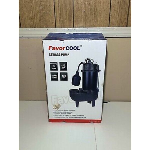 FavorCOOL 1/2 HP Cast Iron Sewage Pump, 6000 GPH Sewage Grinder Pump