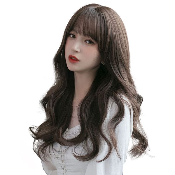 Wig, Long Wig, Natural Long Curly Wig, Long Wave, Curly Hair, Long Hair, Wig, Crossdressing, Full Wig, Lolita Cosplay Wig, Small Face, Natural Heat Resistant, Net Gift Box Included (Light Brown)