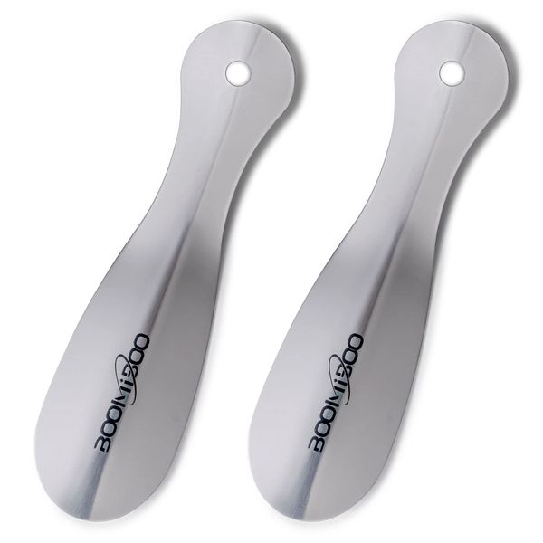 BOOMIBOO 2 Pack Metal Shoe Horns - Durable 7.5 Inch Shoe Helper with Ergonomic Handle, Travel Friendly Shoe Horns for Men and Women