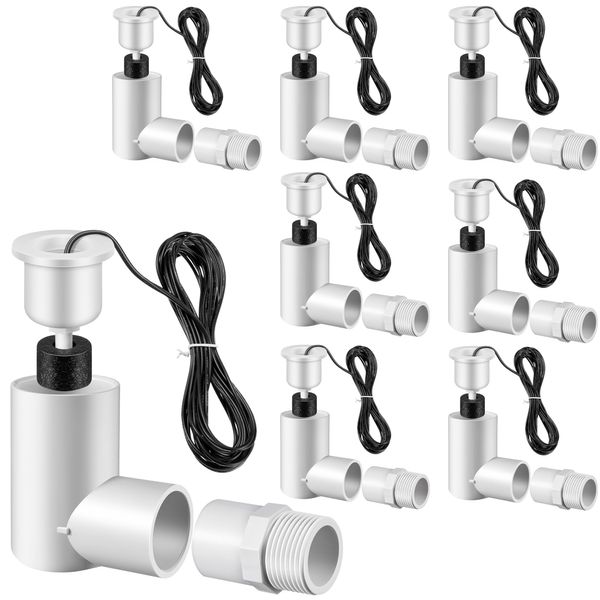 8 Pack SS2 Float Switch for Easy Installation, AC Float Switch with 3/4 Inch Adaptor and 6ft Wire, Water Level Accessory for HVAC System with Condensate Overflow Detection