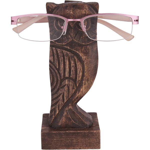 Eximious India Gift for Teachers Eye glasses Holder Stand for Desk Owl Design Retainers for Men Wooden Display Home and Office Desk Organizer Him Her Mom Dad