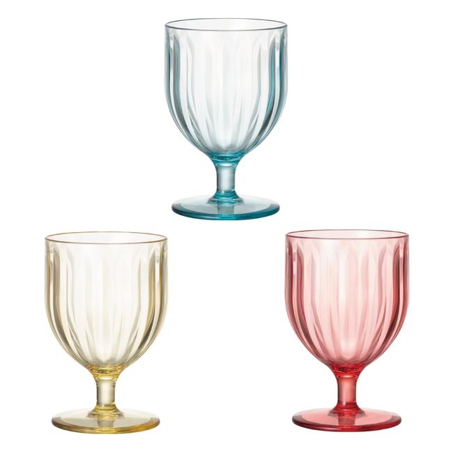 Plakira Wine Glass, Groove Goblet, Set of 3 Colors, 9.1 fl oz (270 ml), 3.1 x 3.1 x 4.7 inches (7.8 x 7.8 x 12 cm), Set of 3, Unbreakable Glasses, Tritan Dishwasher-Safe, Heat Resistant to 100°C,