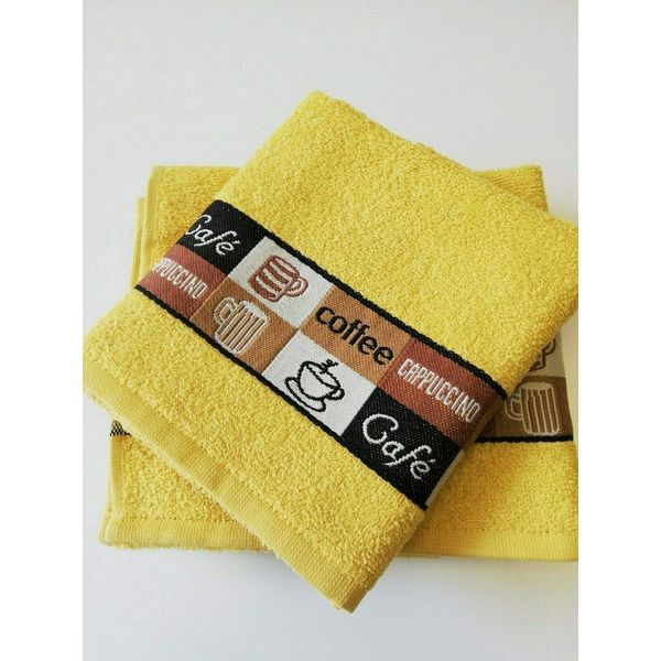 Sue Rossi Ltd Pack of 3 Cafe Cafe 100% Cotton Embroidered Hand Kitchen Tea Towels (yellow)