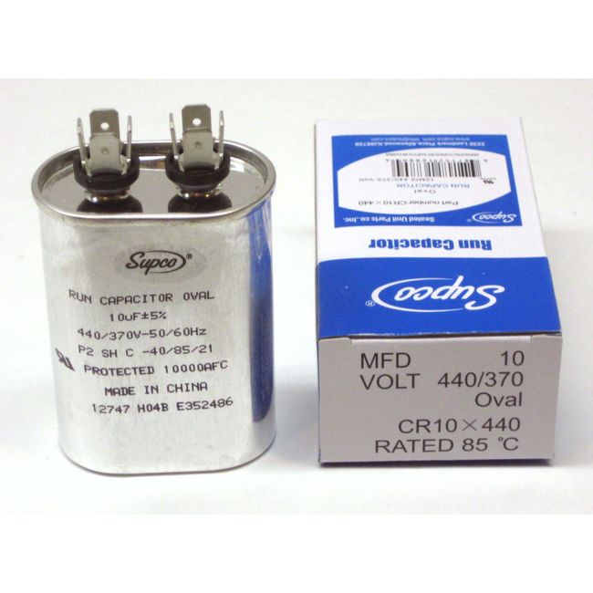 Supco CR10X440 Oval Motor Run Capacitor 10 mfd, 440 volt