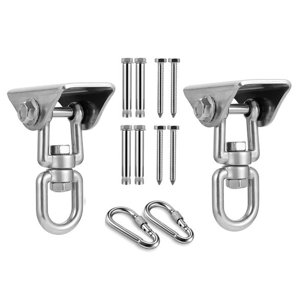 Heavy Duty Stainless Steel Hanging Kit Swing Hangers and Hammock Spring and Swing Swivel Spinner Kglobal Swivel Hook and Locking Snap Hooks for Wooden Sets，tire Swing Swivel, Seat Trapeze Yoga