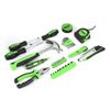 46PCS HOUSEHOLD HAND TOOL KIT SCREWDRIVER SOCKETS HAMMER TEST PEN TOOLBOX GREEN
