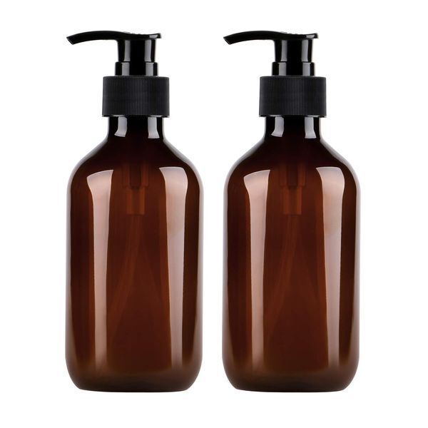 Pump Bottles Dispenser, Yebeauty 10oz/300ml Empty Plastic Refillable Lotion Soap Shampoo Bottles Dispenser Containers with Pump Multipurpose for Cosmetic Kitchen Bathroom, 2-Pack Brown