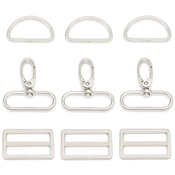 MELORDY 15Pcs Metal Swivel Snaps Hooks with D Rings and Tri-Glides Slide Buckles for Key Lanyard Purse Bag Straps Dog Collars DIY Sewing Hardware Craft (1-1/2 inch,Silver)