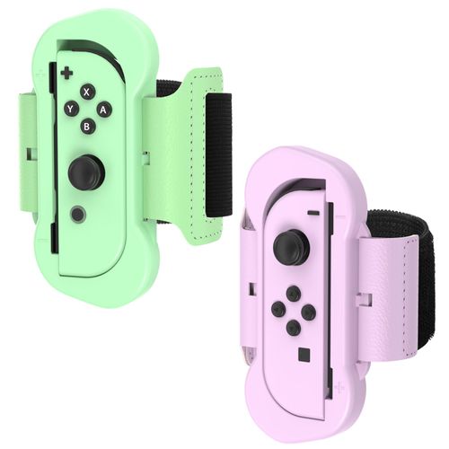 FYOUNG Wrist Straps for Just Dance 2024 2023 2022 2021, 2 Pack Adjustable Elastic Wrist Bands for Zumba Compatible with Nintendo Switch/Switch OLED - Blue/Red - Purple/Green