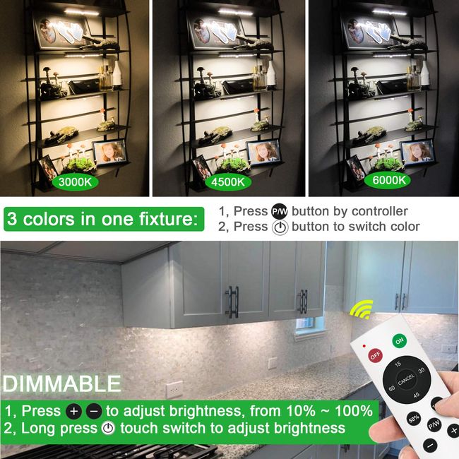 SZOKLED 20LED Under Cabinet Lights Remote Control, Dimmable Under Cabinet  Lighting Wireless, Rechargeable Under Counter Lights for Kitchen, Shelf