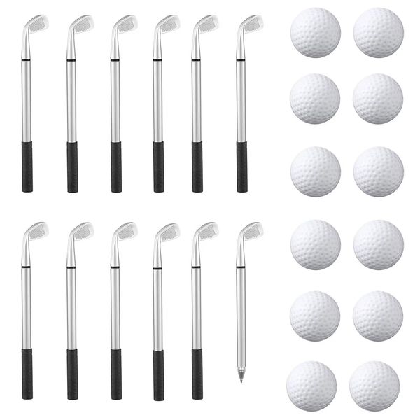 24 PCS Cool Golf Party Favor Set Includes 12 Golf Ballpoint Pen 12 Golf Plastic Balls Mini Decorative Golf Pens Funny Sports Golfing Club Props for Golf Themed Party Supplies