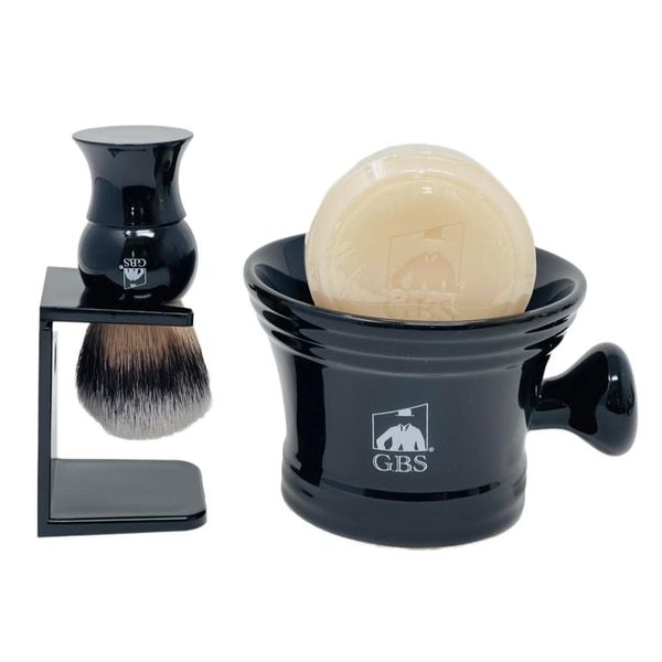 G.B.S Stylish Grooming Shaving Set for Wet Shaving Boxed Ceramic Black Shaving Soap Bowl/Mug with Knob Handle