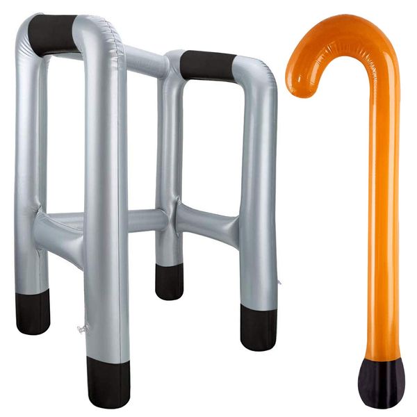 Berrysun Inflatable Zimmer Frame and Walking Stick Blow Up Toy Novelty Gag Joke Dress Up Present Accessory for Old Man Dad