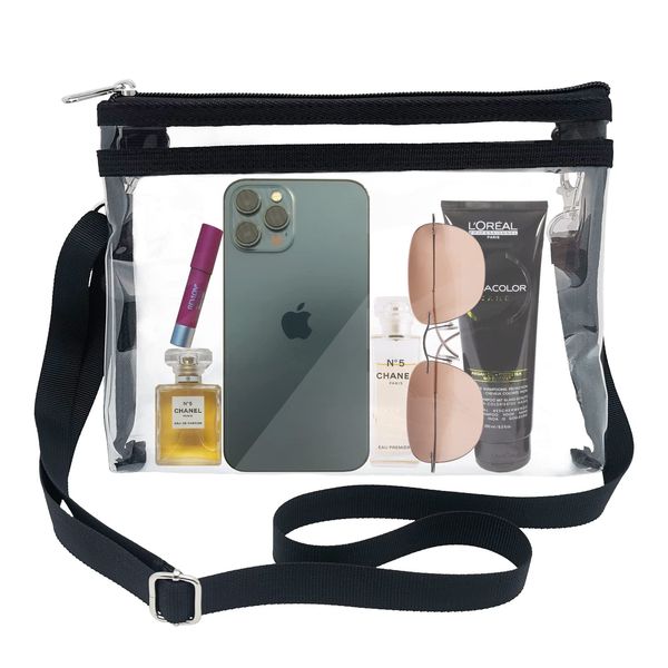 [auxadex] PVC Clear Crossbody Bag, Stadium Approved, Transparent Gym Shoulder Bag, Transparent Wallet, Storage Bag, Adjustable Shoulder Belt, Multi-Purse, Waterproof, Sports, Beach, Bath, Pool, Spa,