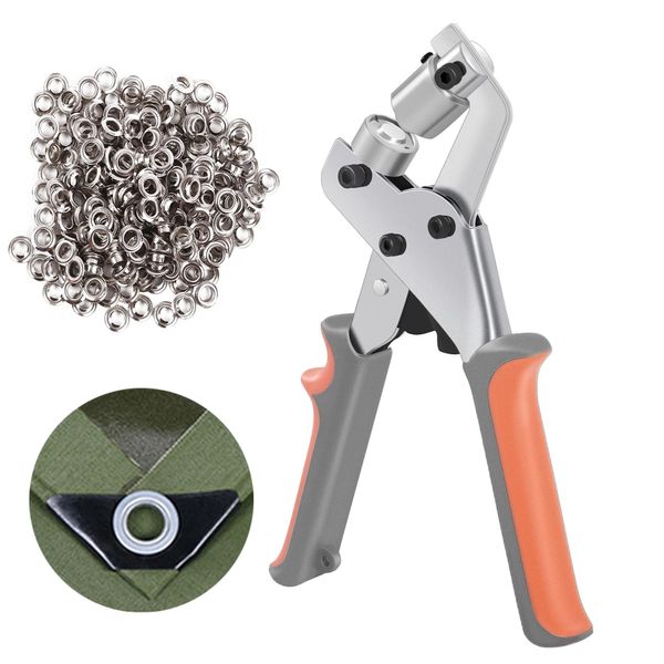 YWHWLX Eyelet Punch, 0.4 inch (10 mm), Hole Punch, Hand Held, Round Punch, Aluminum Eyelet Plier, Grommet Tool Kit, Includes 500 Grommets, DIY Tool (Silver-01)