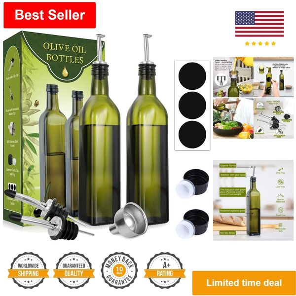 Elegant Glass Olive Oil Dispenser - Non-Drip Design - Stainless Steel Funnel