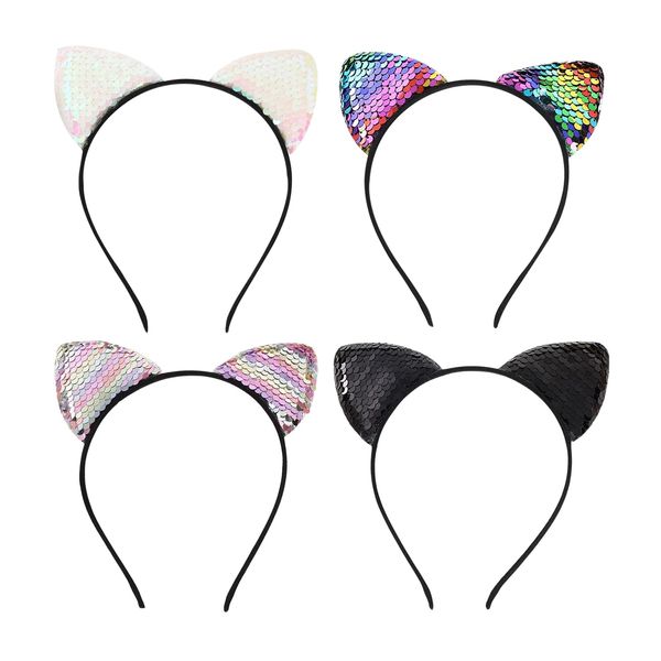 4 Pieces Sequin Headbands, Cute Cat Ear Headbands, Cosplay Decoration, Party Dress Hair Accessories, Clothing Accessories