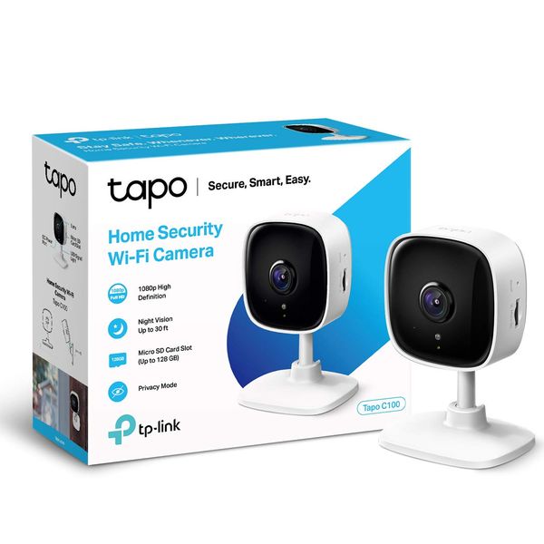 Tapo Mini Smart Security Camera, Indoor CCTV, Works with Alexa & Google Home,1080p, 2-Way Audio, Night Vision, SD Storage,Baby Crying/Motion Detection Device Sharing (Tapo C100),Packaging may vary