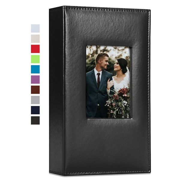 Vienrose Photo Album 4x6 300 Photos Leather Cover Picture Book with 300 Horizontal Pockets, Slip-in Picture Albums for Wedding Baby Vacation, Black