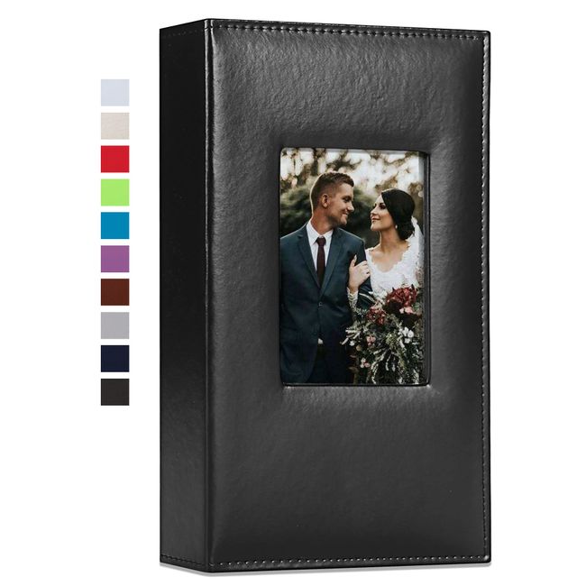 Vienrose Photo Album 4x6 300 Photos Leather Cover Picture Book with 300 Horizontal Pockets, Slip-in Picture Albums for Wedding Baby Vacation, Black