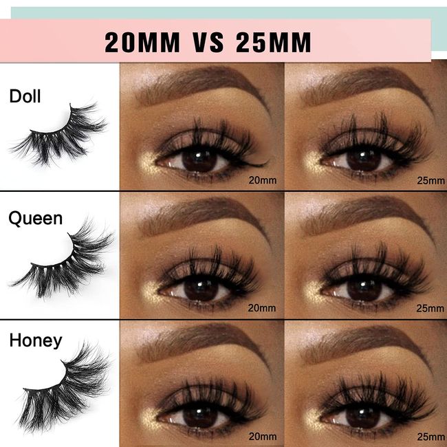 SY LASHES 25mm Mink Lashes 3D Real Mink Eyelashes Fluffy Dramatic False  Eyelashes 6D Wispy Long Thick Handmade Luxury Volume Strip Eye Lashes (3  Pairs Doll Honey Queen) 3Pairs 25mm