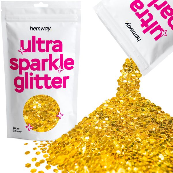 Gold Super Chunky Ultra Sparkle Glitter, 100g / 3.5oz Glitters Powder Packs for Resin, Craft Glitter for Tumblers Candle Slime, Festival Body Face Nail Glitter Gold