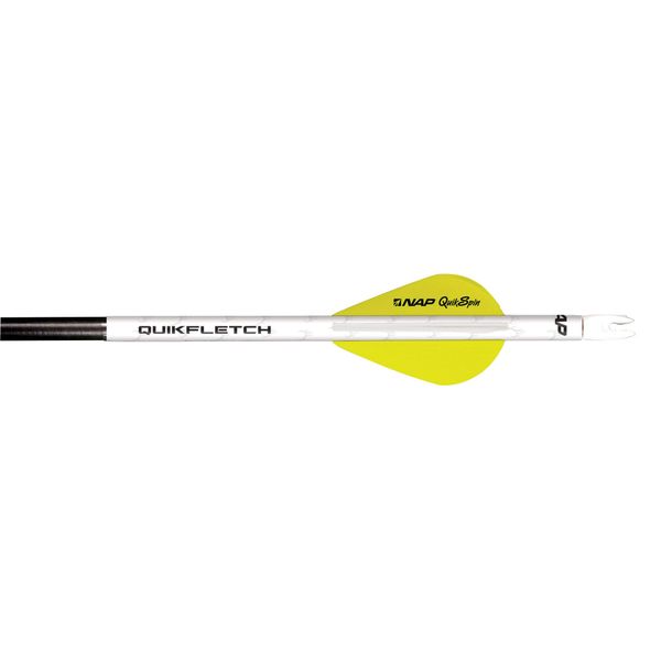New Archery Products Quikfletch Quikspin 2" 3-Vane Stabilizing Fletching - White Tube, Yellow/White Vanes
