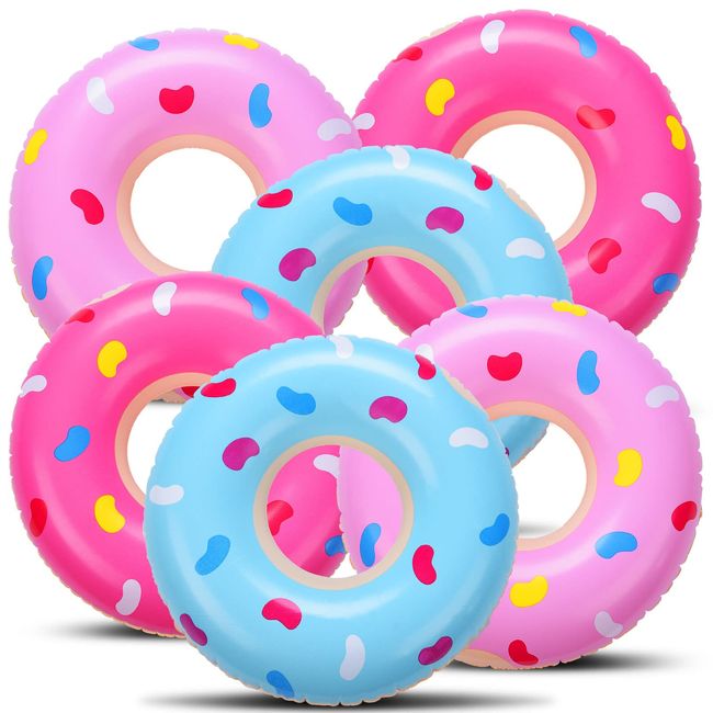 Civaner Donuts Pool Inflatable Floats Doughnut Swimming Rings Tubes Multicolored Inflatable Tubes Floaties Toys for Kids Adults Beach Pool (6 Packs)