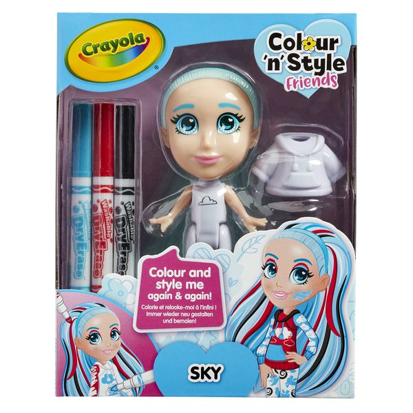 CRAYOLA Colour 'n' Style Friends: Sky | Colour & Style Your Own Doll, Again and Again! (Includes Magic Dry-Erase Pens) | Ideal For Kids Aged 3+