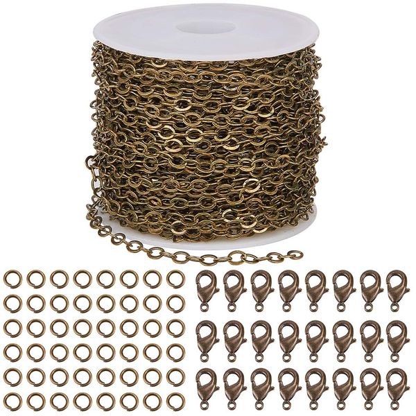 SUNNYCLUE 33 Feet Jewellery Making Chain Bulk 3mm Antique Bronze Cable Chain with 30pcs Lobster Clasps and 100pcs Jump Rings for Necklace Earring Bracelet Making