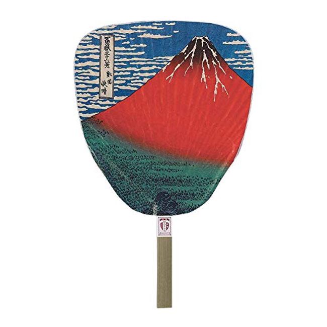 Folk Art Bamboo Fan 6113 Shibu Fan Hokusai, Red Fuji