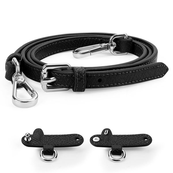 POFIBO Schultergurt für Longchamp Leder - Mini Bag Straps mit 2 Stück Schultergurtadapter, Verstellbar Schultergurt für Taschen, Schulterriemen Leder für Crossbody Bag(Schwarz)