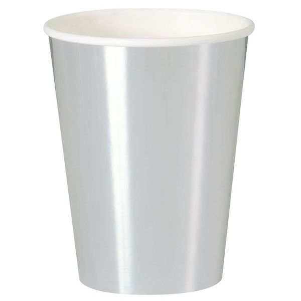 Silver Foil Disposable Paper Cups (12oz) Pack of 8 - Premium Foil Board Design for Parties & Events