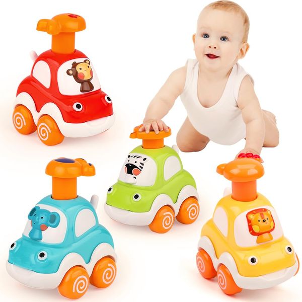 Own1one Toddler Toy Cars, Baby Toy Car for 1 Year Old Boys, 4Pcs Press Go Toy Car Gifts for 1 2 3 Year Old Boys Girls