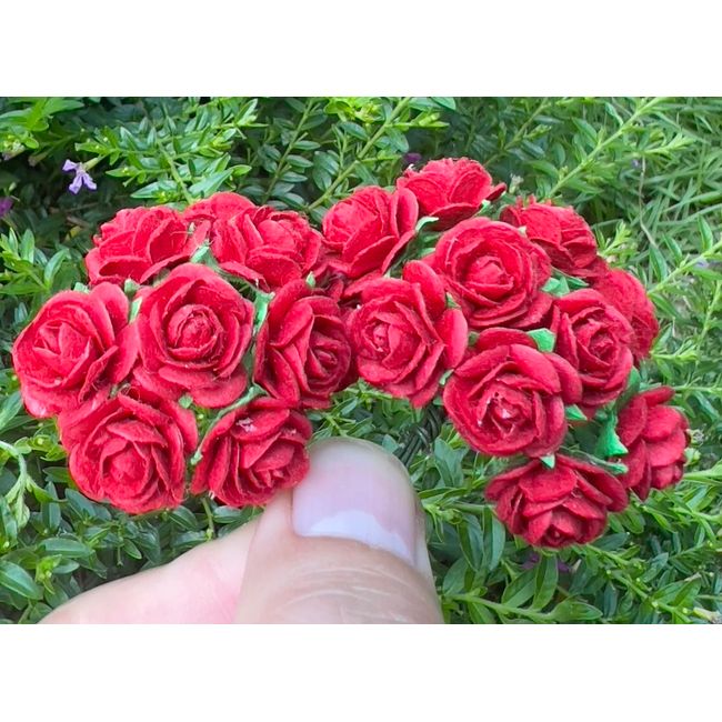 DUONGJAIS BRAND Handmade 50 pcs Mini Mulberry Paper Roses 18 mm Mulberry Paper Flowers Scrapbooking Wedding DIY Craft. (Red Color)